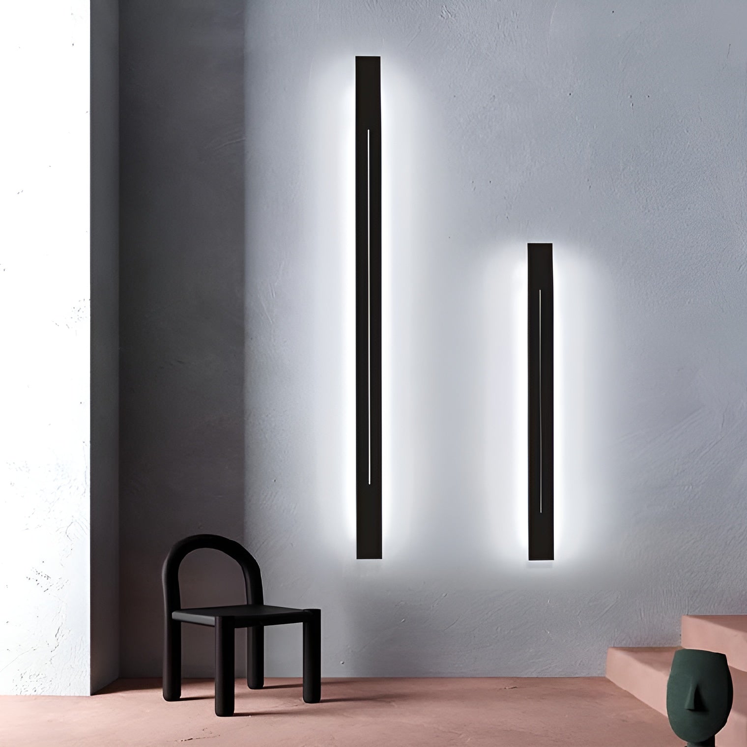 Modern LED wall sconce with white lighting in a minimalist styled interior